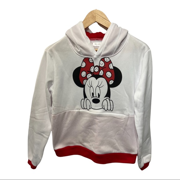 Vicabo Tops - VICABO MINNIE MOUSE GRAPHIC WHITE LONG SLEEVE HOODIE SWEATSHIRT